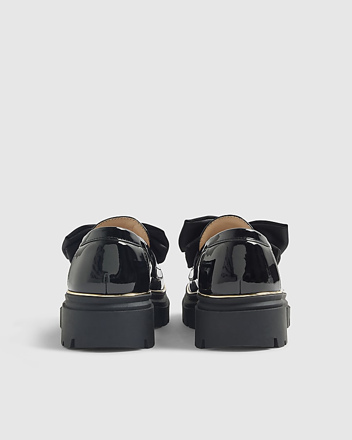 River Island Girls Black Patent Bow Chunky Loafers