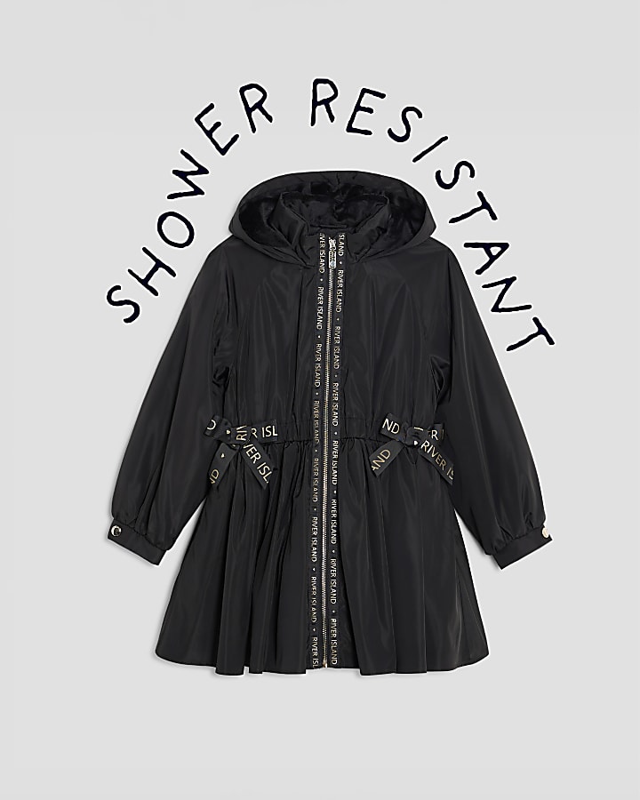 River Island Girls Black Peplum Hooded Raincoat