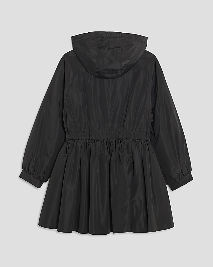 River Island Girls Black Peplum Hooded Raincoat