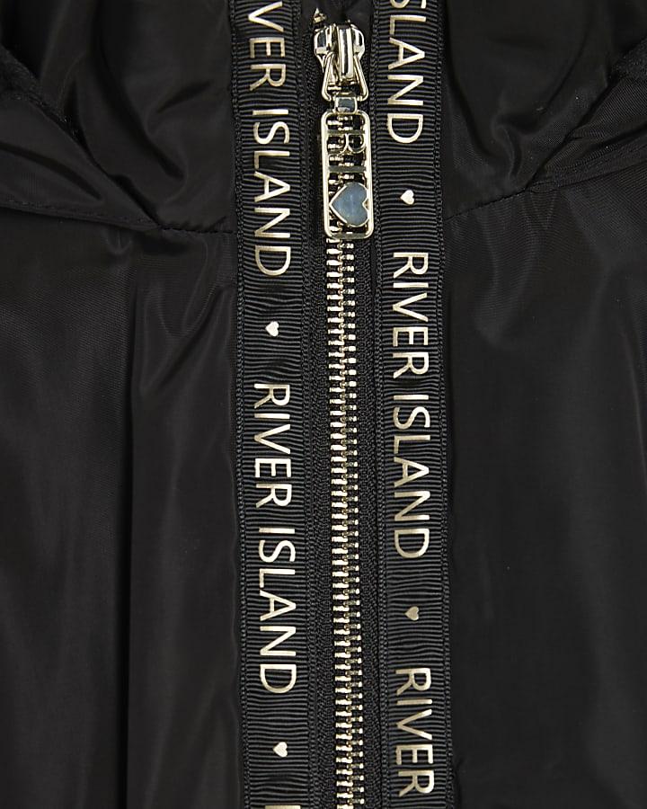 River Island Girls Black Peplum Hooded Raincoat