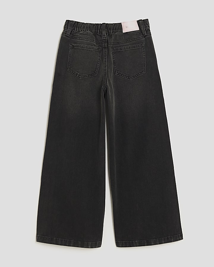 River Island Girls Black Pull On Wide Leg Jeans