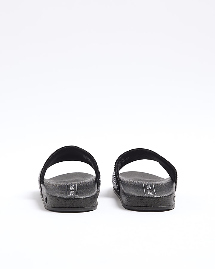 River Island Girls Black RI Diamante Sliders