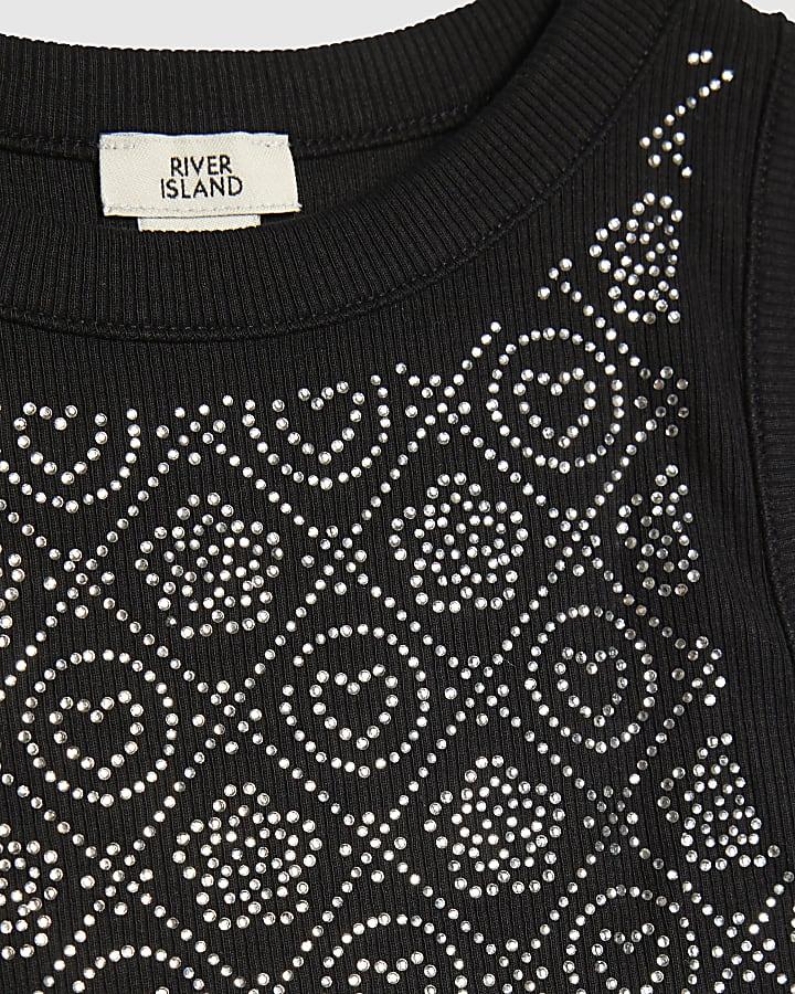 River Island Girls Black RI Embellished Tank Top