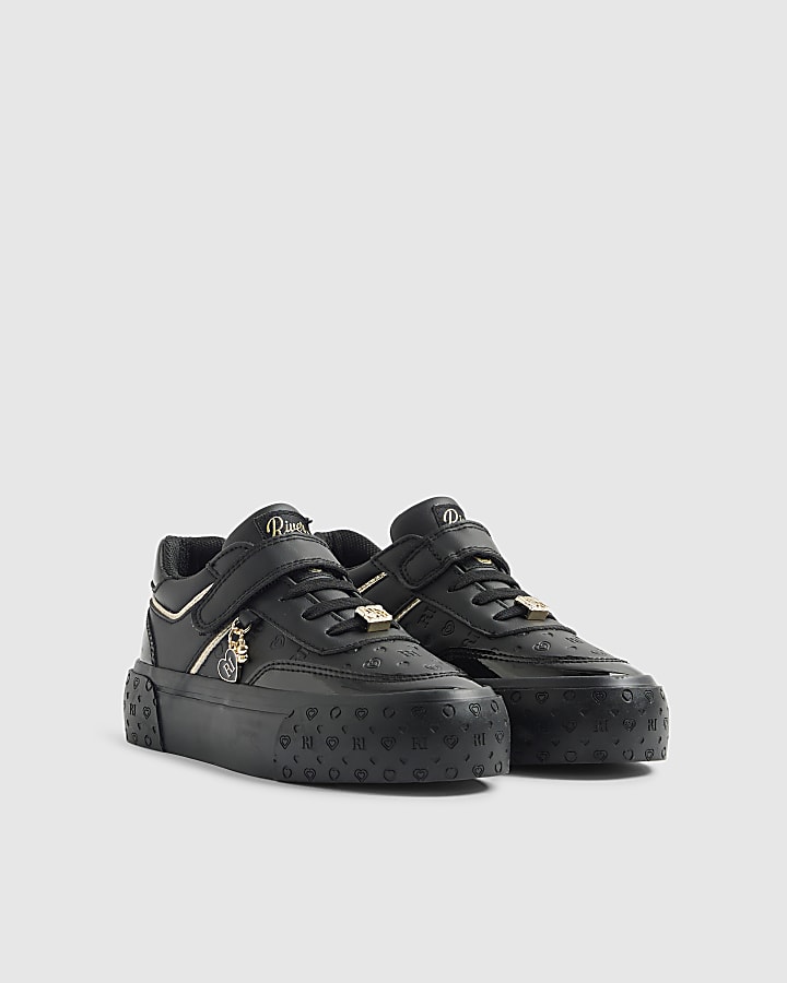 River Island Girls Black RI Monogram Trainers