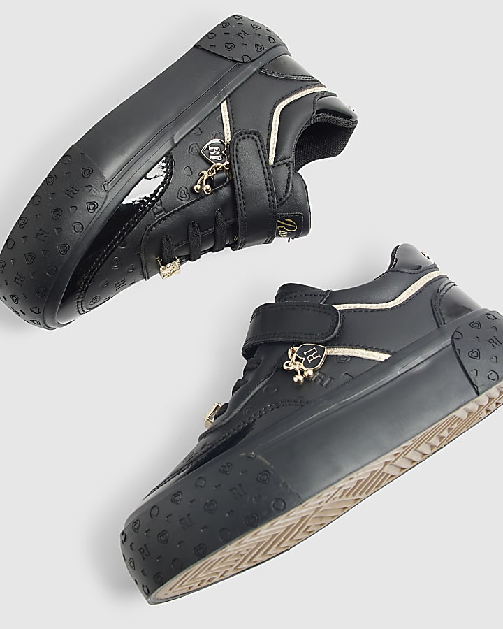 River Island Girls Black RI Monogram Trainers