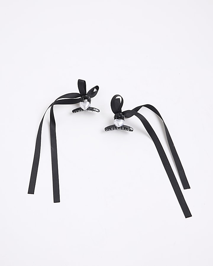 River Island Girls Black Ribbon Bow Hair Clip