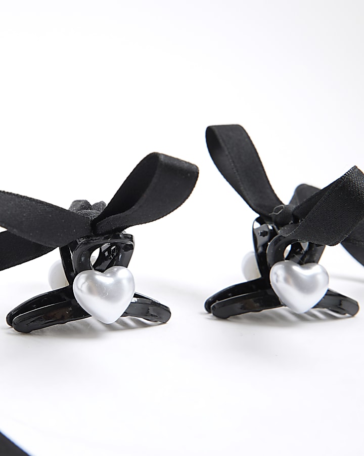 river island Girls Black Ribbon Bow Hair Clip