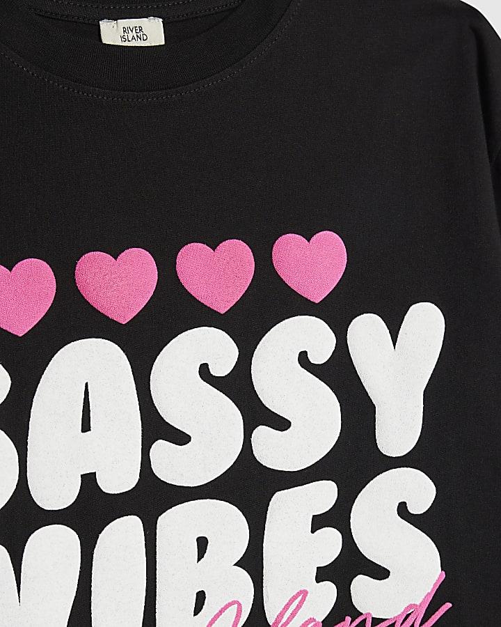 River Island Girls Black Sassy Vibes T-Shirt