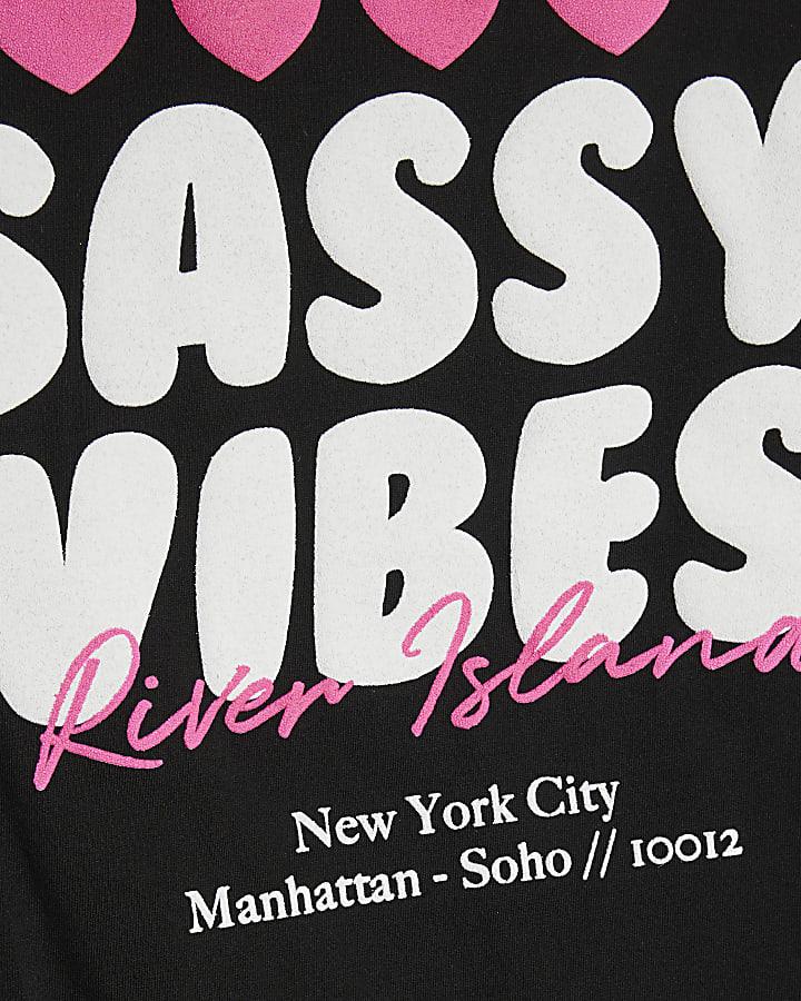 River Island Girls Black Sassy Vibes T-Shirt