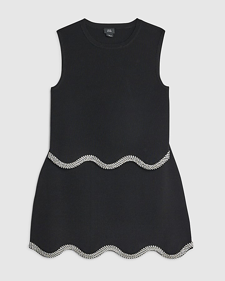 River Island Girls Black Scallop Trim Skirt Set