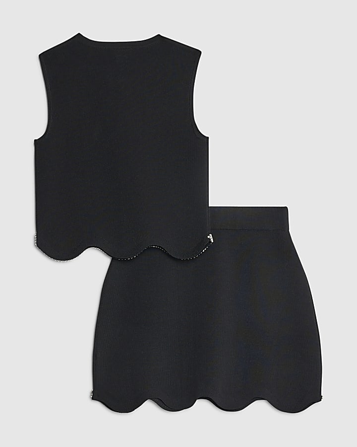 River Island Girls Black Scallop Trim Skirt Set