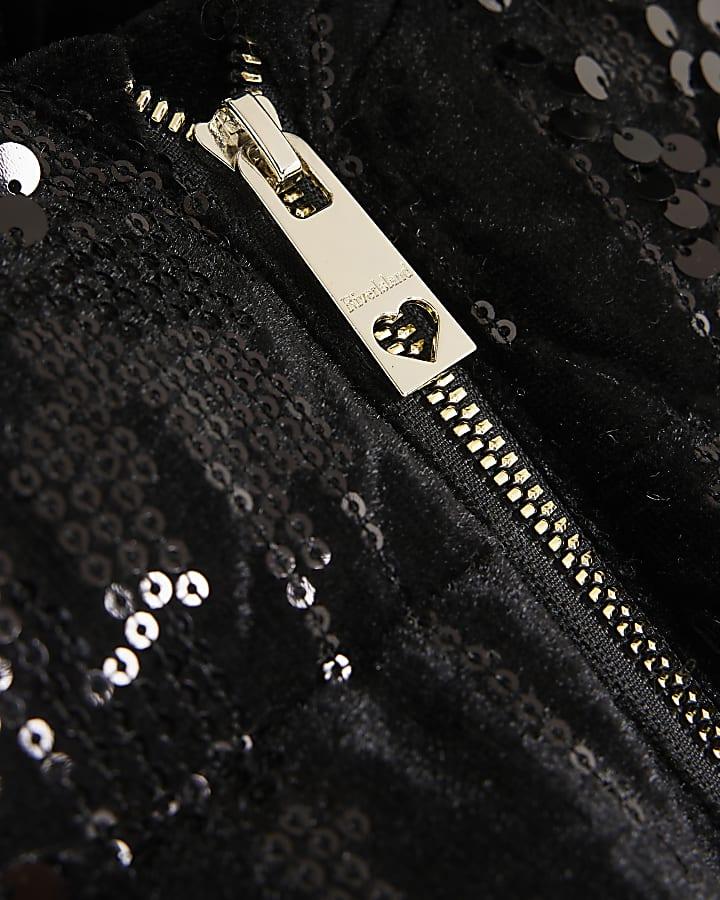 River Island Girls Black Sequin Puffer Coat