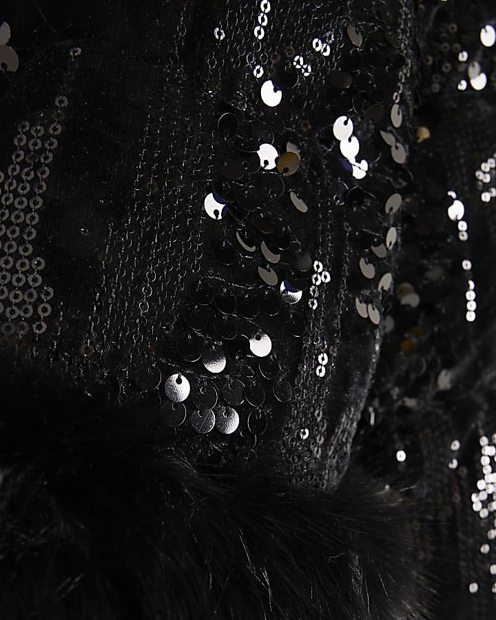 River Island Girls Black Sequin Puffer Coat