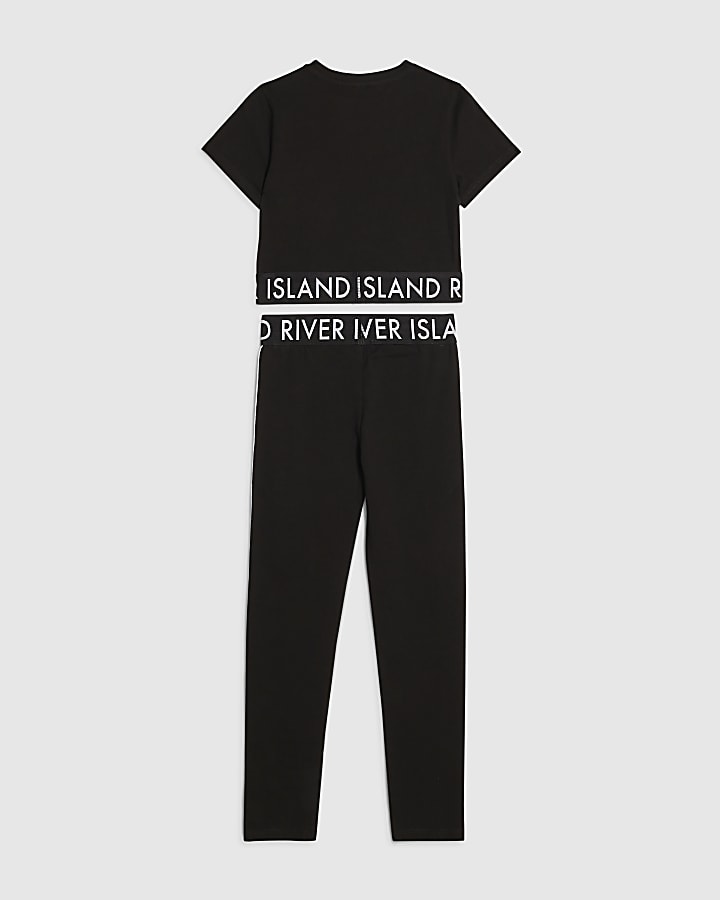 River Island Girls Black Side Stripe T-Shirt Set