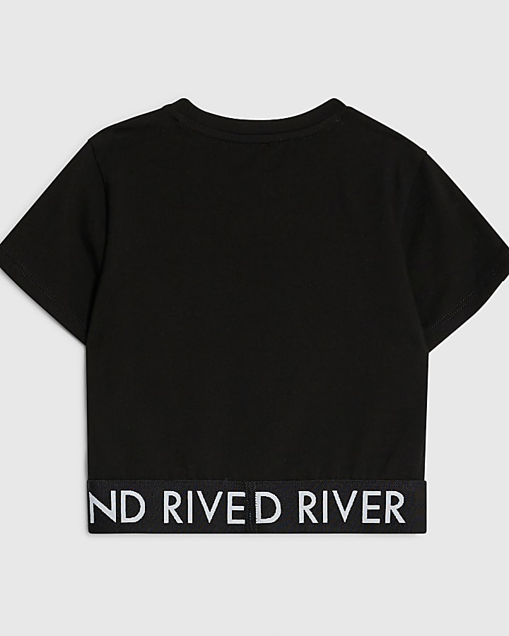 River Island Girls Black Side Stripe Top