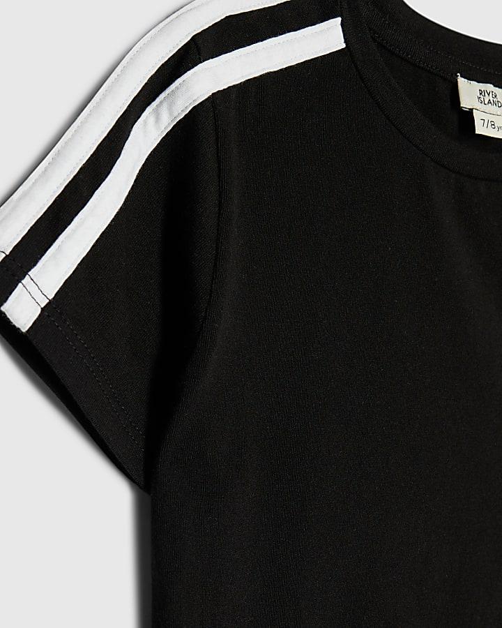 River Island Girls Black Side Stripe Top
