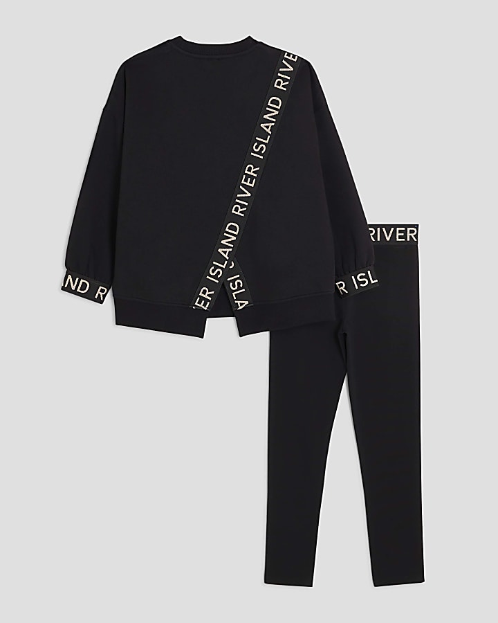 River Island Girls Black Split Back Sweatshirt Set