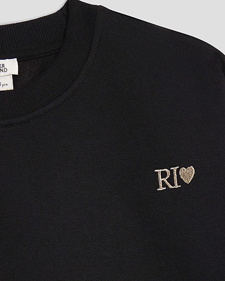 River Island Girls Black Split Back Sweatshirt Set