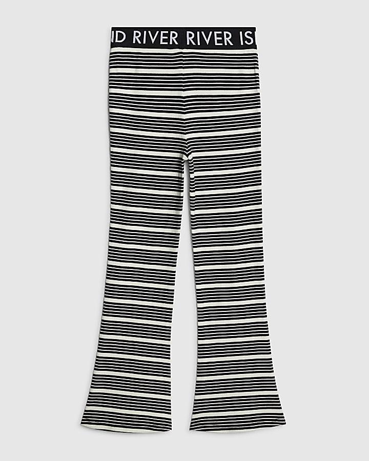 River Island Girls Black Stripe Flared Trousers