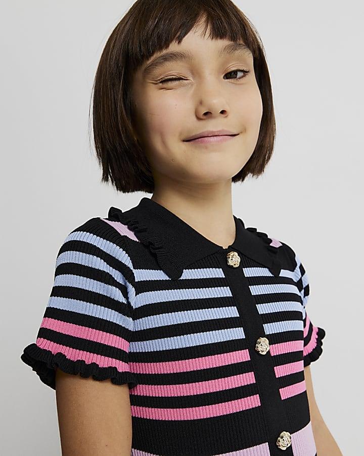River Island Girls Black Stripe Polo Dress