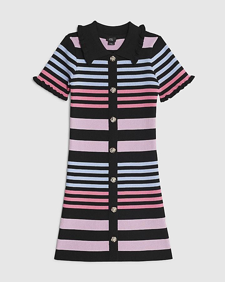 River Island Girls Black Stripe Polo Dress