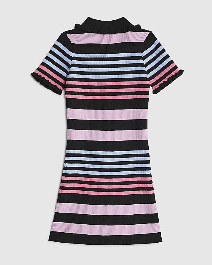 River Island Girls Black Stripe Polo Dress
