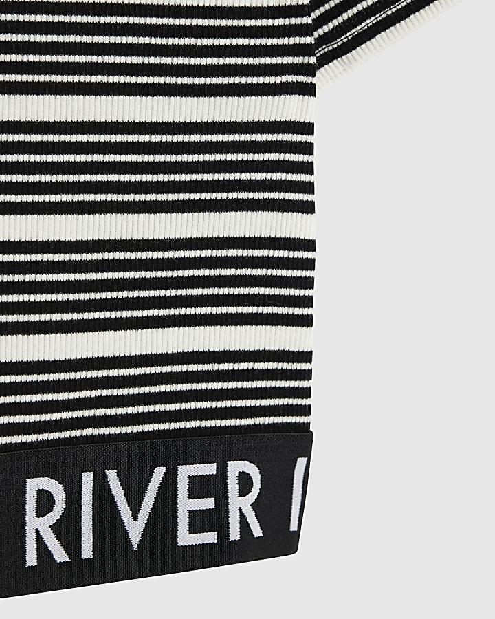 River Island Girls Black Stripe Top