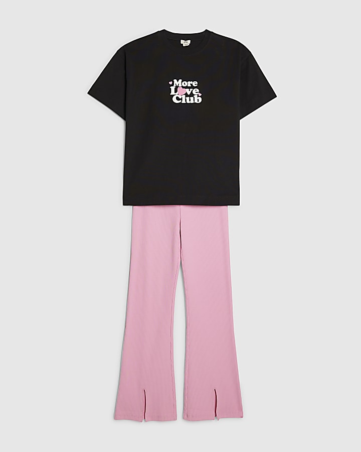 River Island Girls Black T-Shirt And Leggings Set
