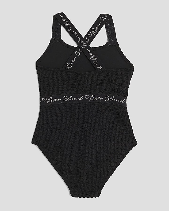 River Island Girls Black Textured Swimsuit