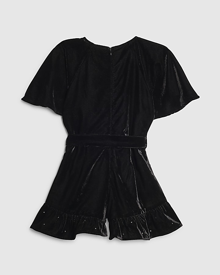 River Island Girls Black Velvet Bow Playsuit