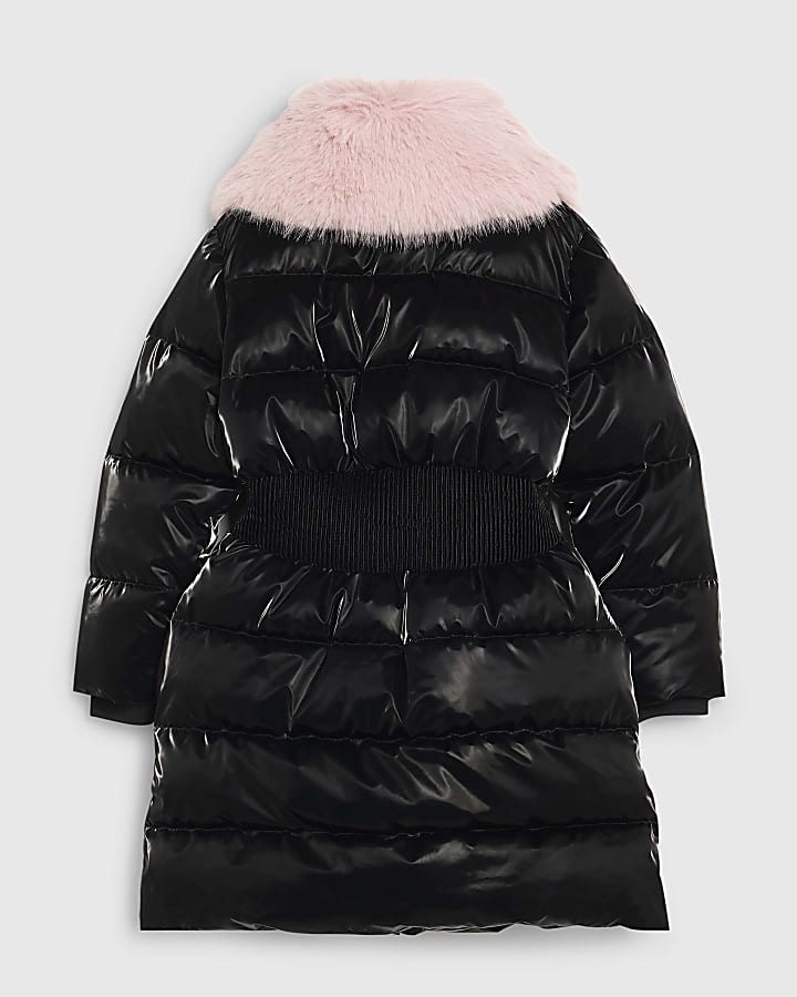 River Island Girls Black Waisted Padded Jacket