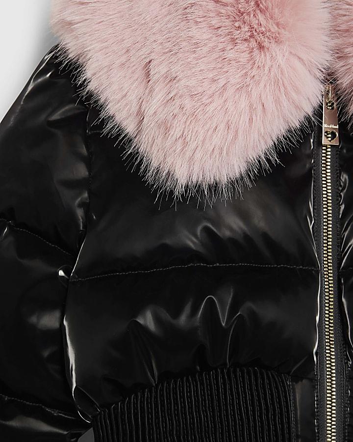 River Island Girls Black Waisted Padded Jacket