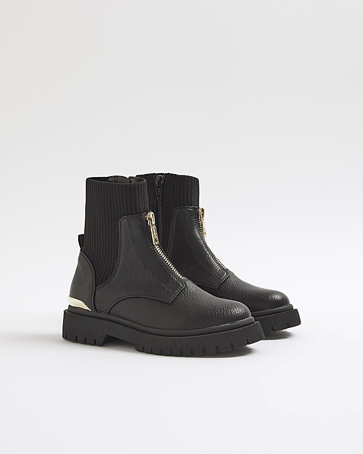 River Island Girls Black Zip Front Boots