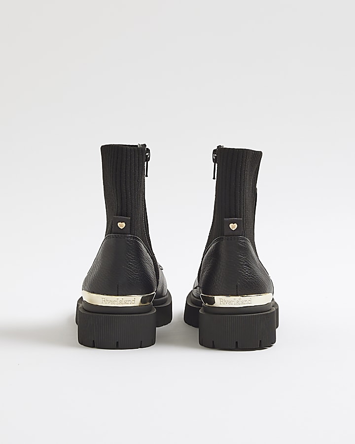 River Island Girls Black Zip Front Boots