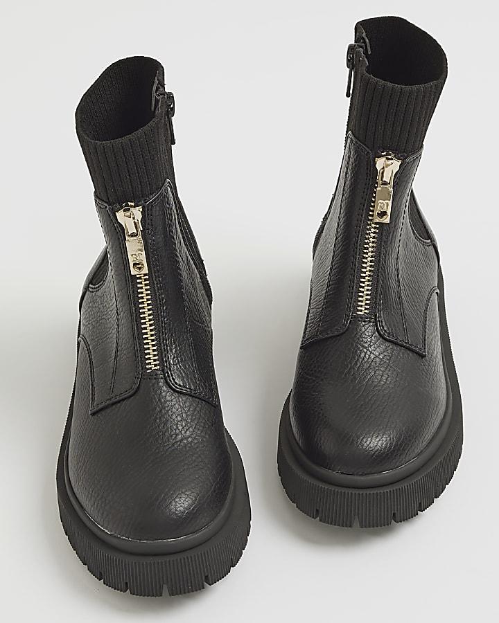 River Island Girls Black Zip Front Boots