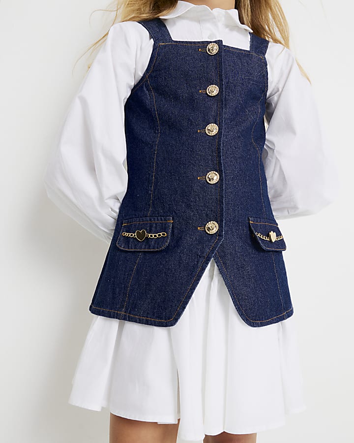 River Island Girls Blue 2 In 1 Denim Dress