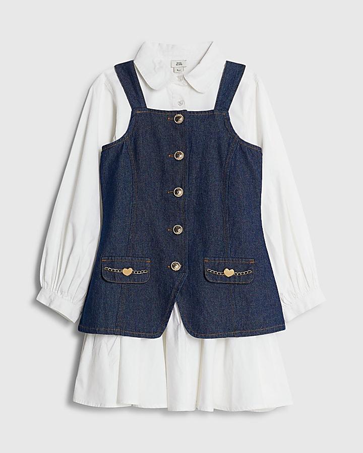 River Island Girls Blue 2 In 1 Denim Dress