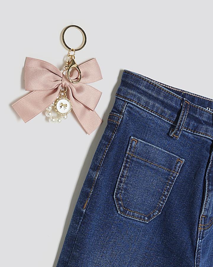 River Island Girls Blue Bow Keyring Flared Jeans