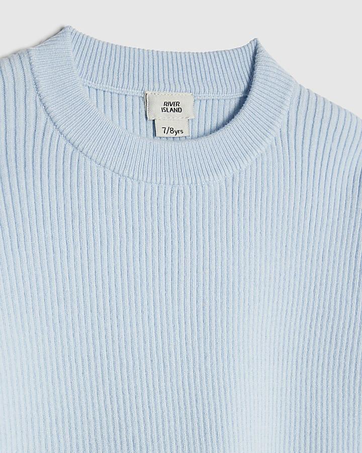 river island Girls Blue Cut Out Bow Jumper Set