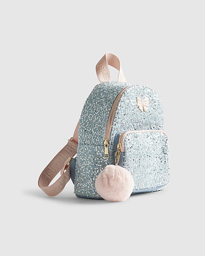River Island Girls Blue Denim Sequin Backpack