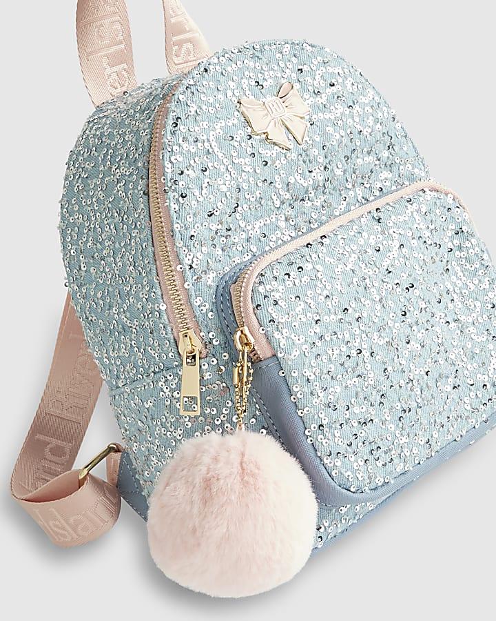 River Island Girls Blue Denim Sequin Backpack