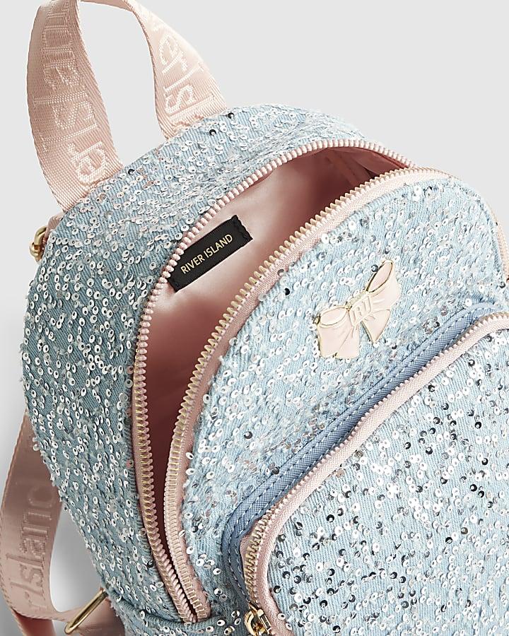 river island Girls Blue Denim Sequin Backpack