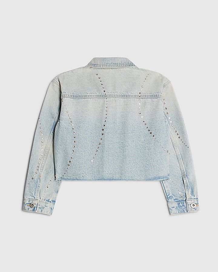 River Island Girls Blue Embellished Denim Jacket