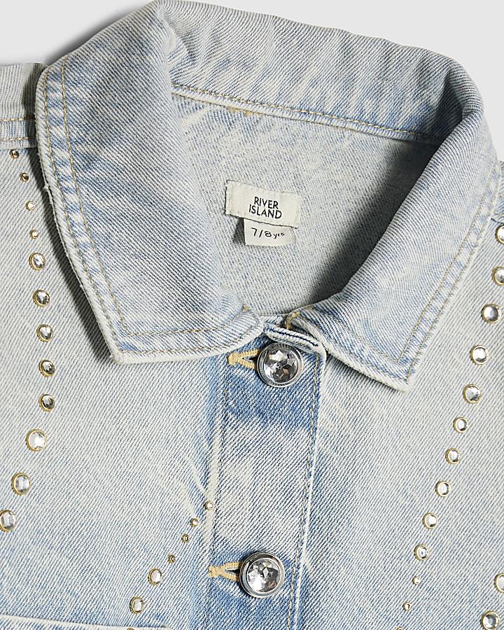 River Island Girls Blue Embellished Denim Jacket