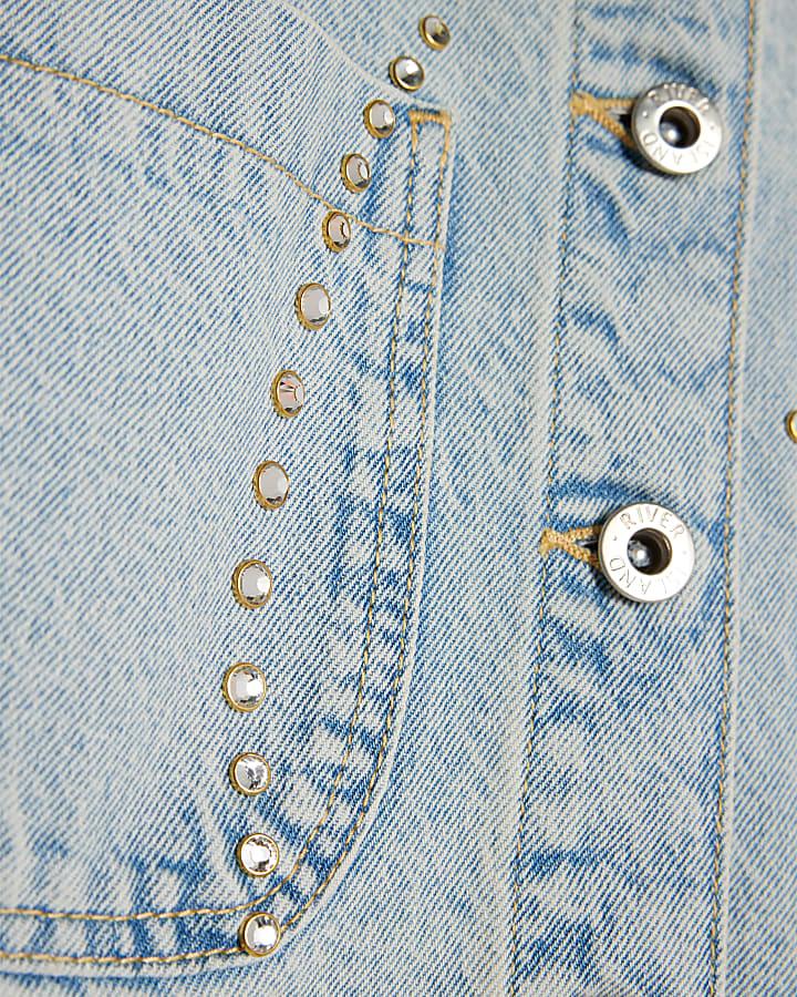 river island Girls Blue Embellished Denim Jacket