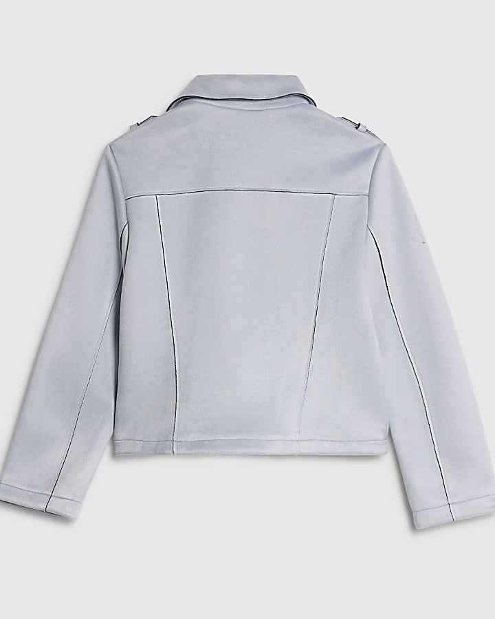 River Island Girls Blue Faux Suede Biker Jacket