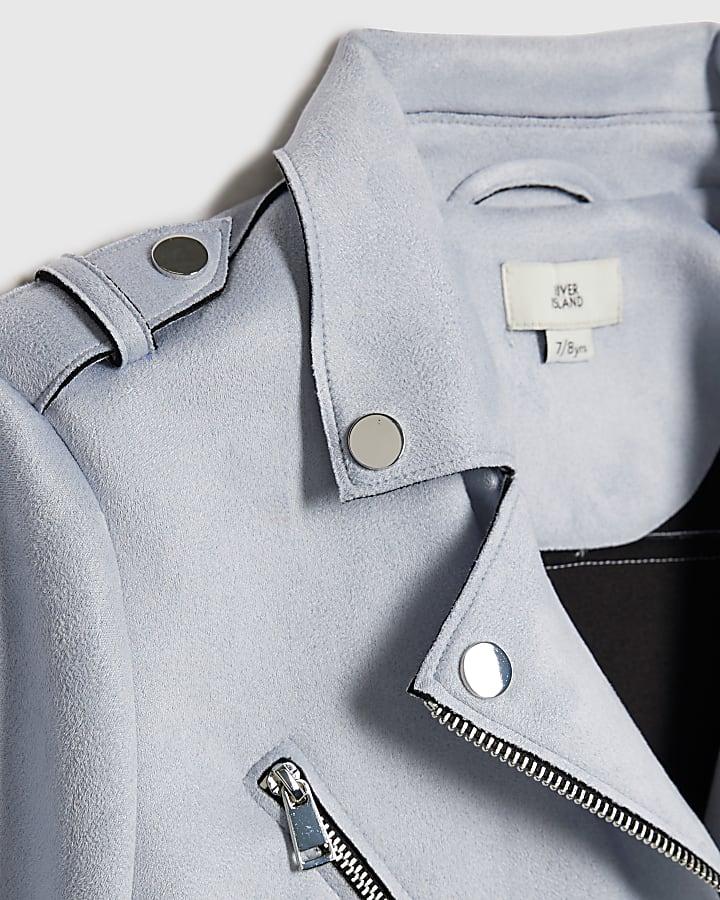 River Island Girls Blue Faux Suede Biker Jacket