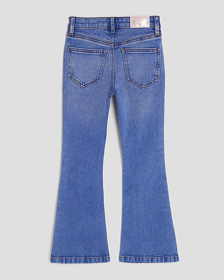 River Island Girls Blue Flared With Pom Jeans