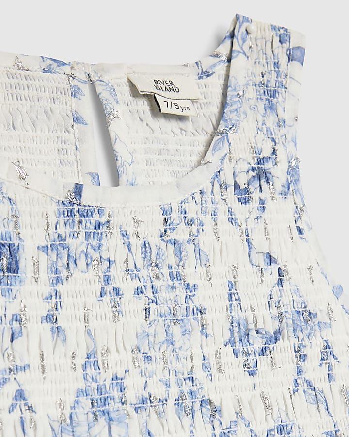 River Island Girls Blue Floral Chiffon Hem Dress