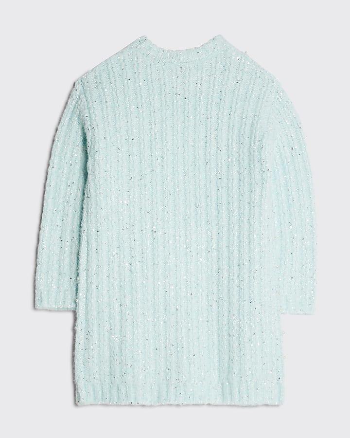 River Island Girls Blue Pearl Bow Jumper Dress